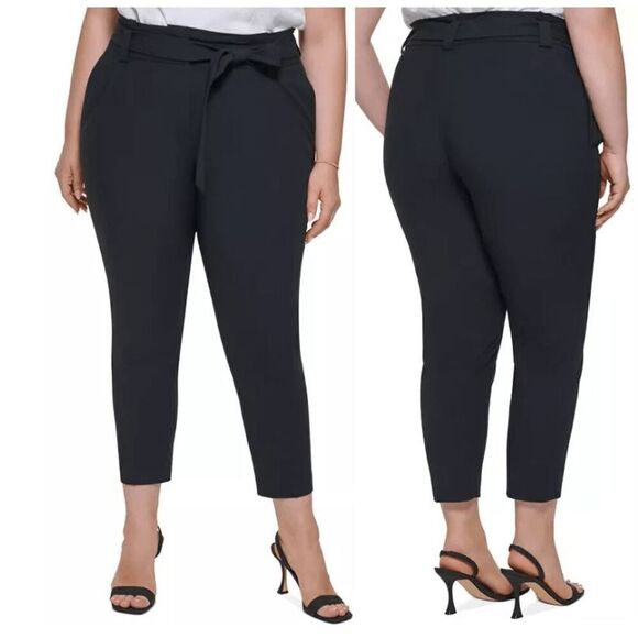 Calvin Klein Plus Size Black Tie-Belt Straight-Leg Pants 20W - Picture 1 of 9